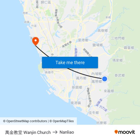 萬金教堂 Wanjin Church to Nanliao map
