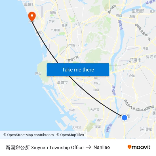 新園鄉公所 Xinyuan Township Office to Nanliao map