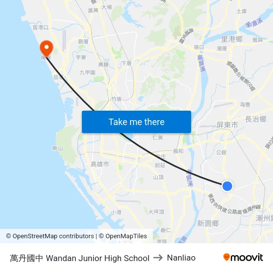 萬丹國中 Wandan Junior High School to Nanliao map