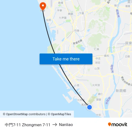 中門7-11 Zhongmen 7-11 to Nanliao map