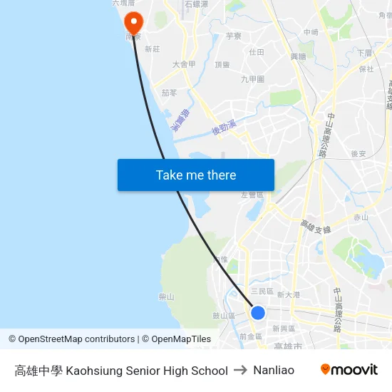 高雄中學 Kaohsiung Senior High School to Nanliao map
