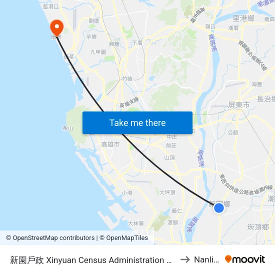 新園戶政 Xinyuan Census Administration Office to Nanliao map
