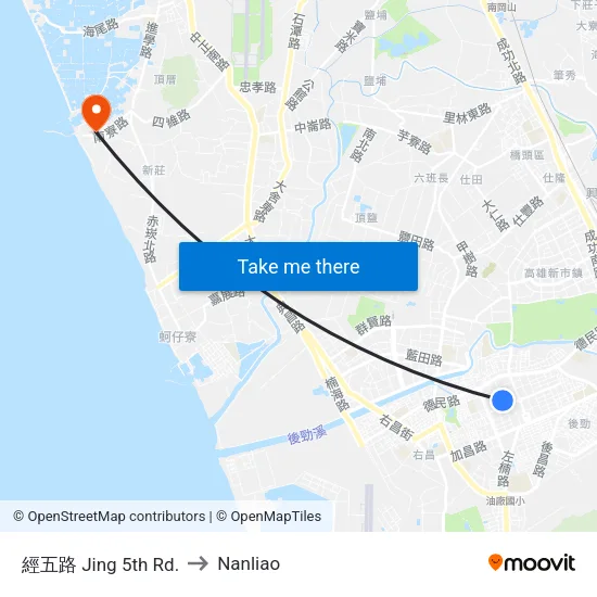 經五路 Jing 5th Rd. to Nanliao map