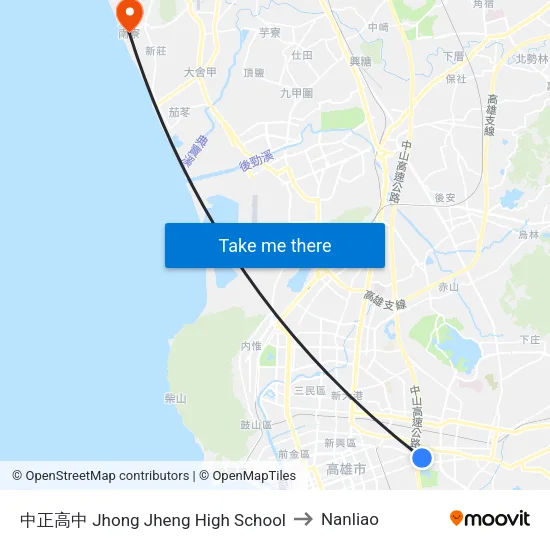中正高中 Jhong Jheng High School to Nanliao map