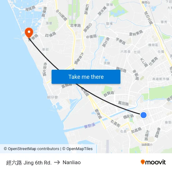經六路 Jing 6th Rd. to Nanliao map