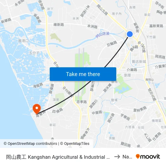 岡山農工 Kangshan Agricultural & Industrial Vocational Senior High School to Nanliao map