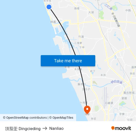 頂茄萣 Dingcieding to Nanliao map