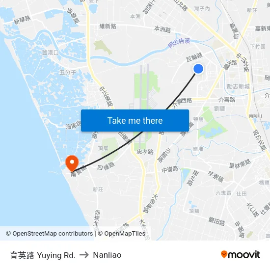 育英路 Yuying Rd. to Nanliao map