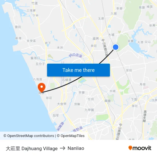 大莊里 Dajhuang Village to Nanliao map