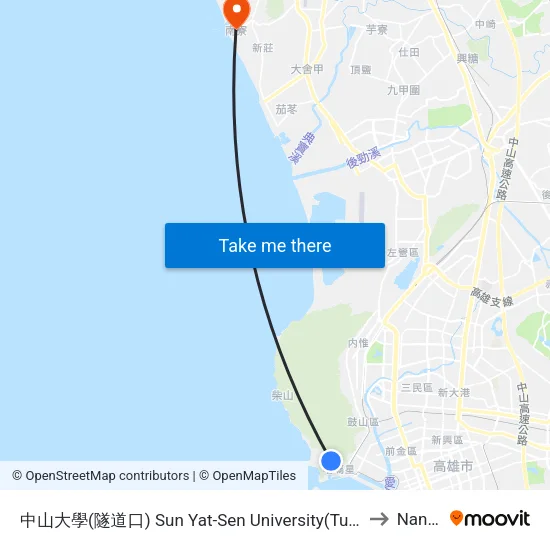中山大學(隧道口) Sun Yat-Sen University(Tunnel Entrance) to Nanliao map