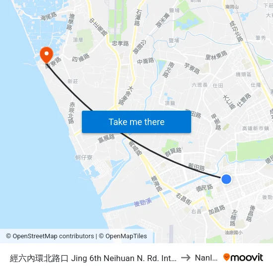 經六內環北路口 Jing 6th Neihuan N. Rd. Intersection to Nanliao map
