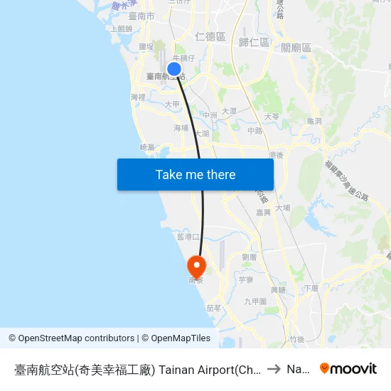 臺南航空站(奇美幸福工廠) Tainan Airport(Chimei Happiness Factory) to Nanliao map