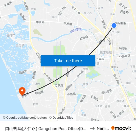 岡山郵局(大仁路) Gangshan Post Office(Daren Rd.) to Nanliao map
