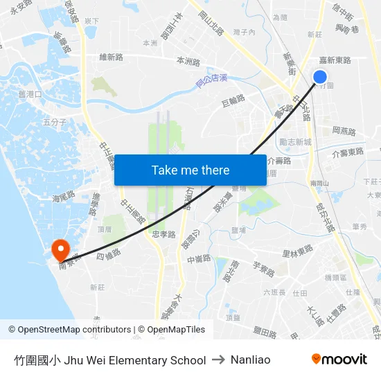 竹圍國小 Jhu Wei Elementary School to Nanliao map