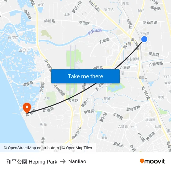 和平公園 Heping Park to Nanliao map