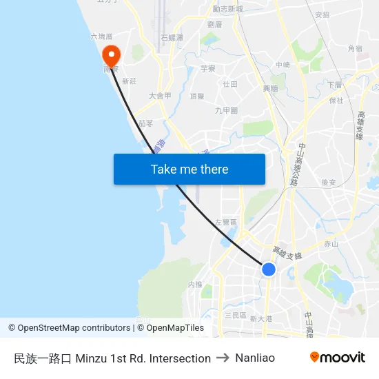 民族一路口 Minzu 1st Rd. Intersection to Nanliao map