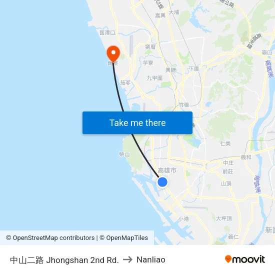 中山二路 Jhongshan 2nd Rd. to Nanliao map