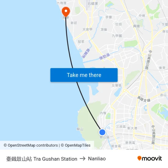 臺鐵鼓山站 Tra Gushan Station to Nanliao map