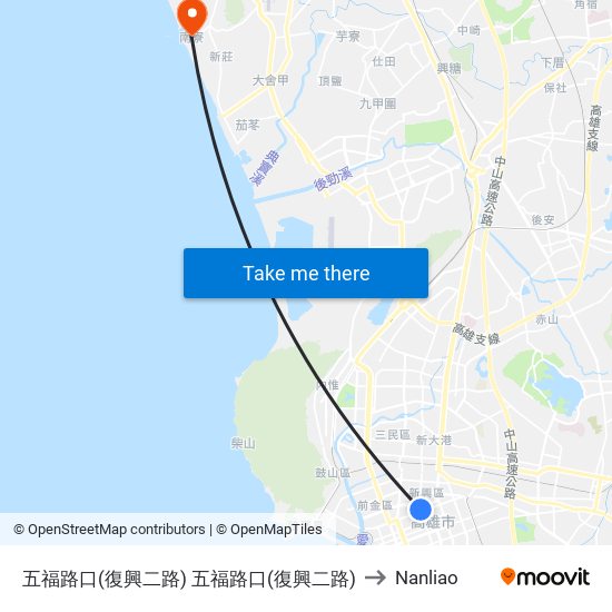 五福路口(復興二路) 五福路口(復興二路) to Nanliao map