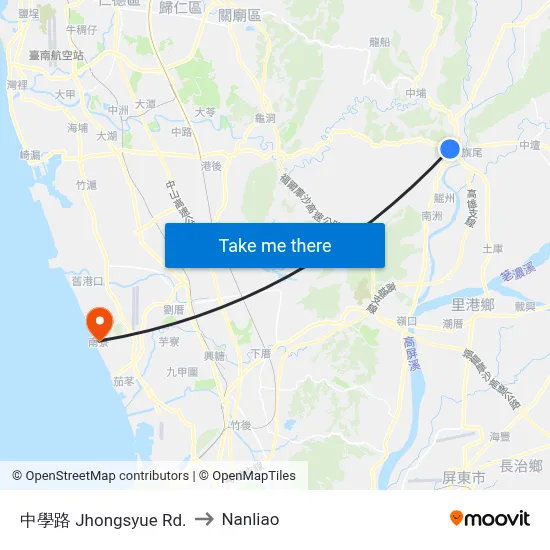 Jhongsyue Rd. to Nanliao map