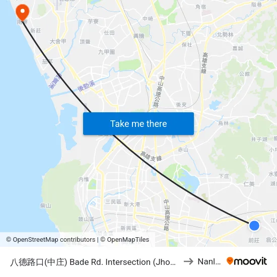八德路口(中庄) Bade Rd. Intersection (Jhongjhuang) to Nanliao map