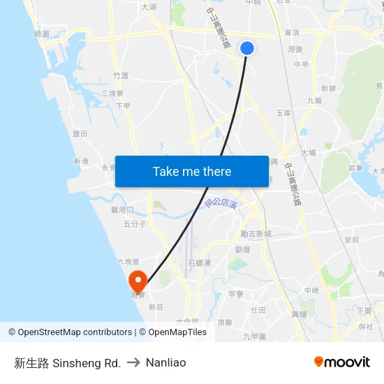新生路 Sinsheng Rd. to Nanliao map