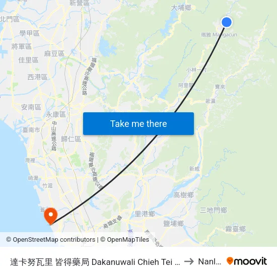 達卡努瓦里 皆得藥局 Dakanuwali Chieh Tei Pharmacy to Nanliao map
