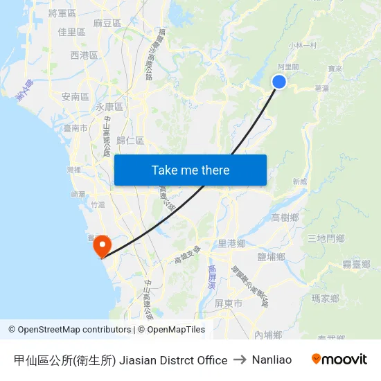 甲仙區公所(衛生所) Jiasian Distrct Office to Nanliao map
