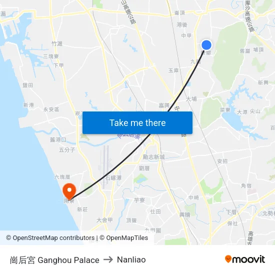 崗后宮 Ganghou Palace to Nanliao map