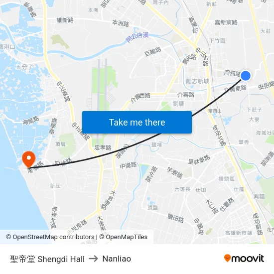 聖帝堂 Shengdi Hall to Nanliao map