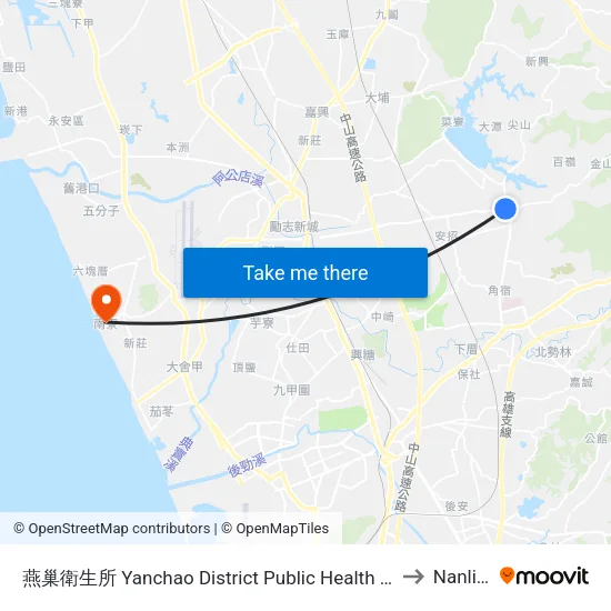 燕巢衛生所 Yanchao District Public Health Center to Nanliao map