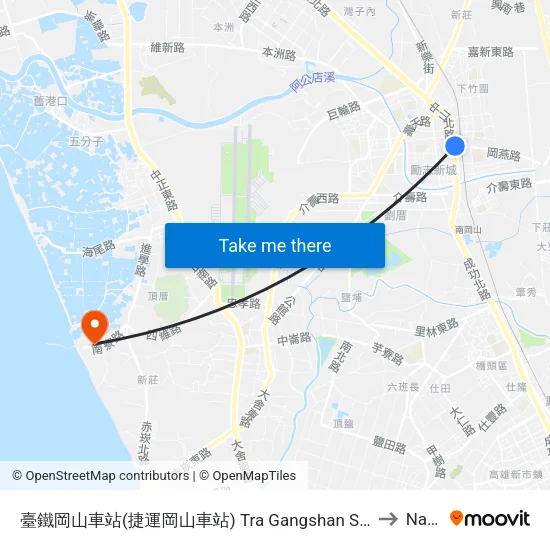 臺鐵岡山車站(捷運岡山車站) Tra Gangshan Station(Mrt Gangshan Station) to Nanliao map