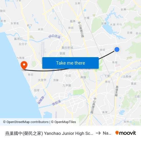 燕巢國中(榮民之家) Yanchao Junior High School(Veterans Home) to Nanliao map
