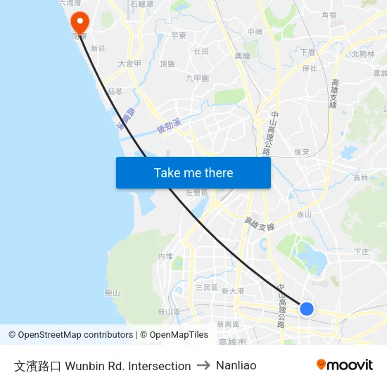 文濱路口 Wunbin Rd. Intersection to Nanliao map
