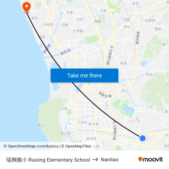 瑞興國小 Ruixing Elementary School to Nanliao map