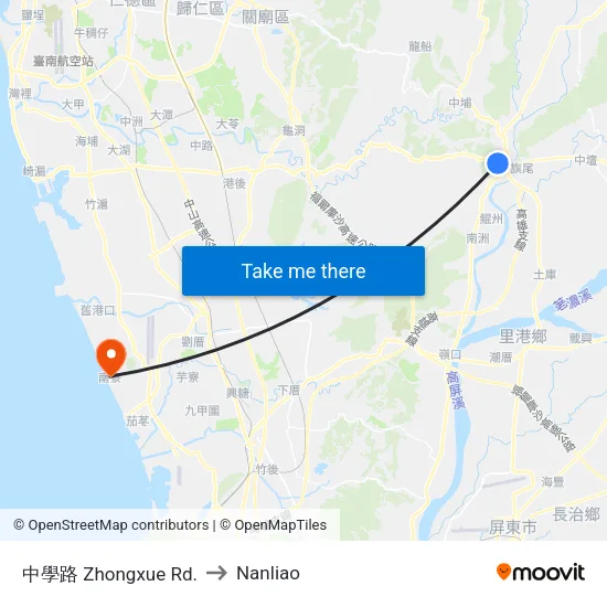 中學路 Jhongsyue Rd. to Nanliao map