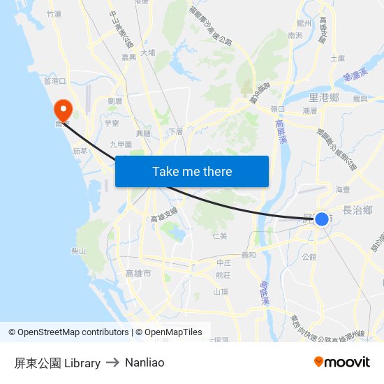 屏東公園 Library to Nanliao map