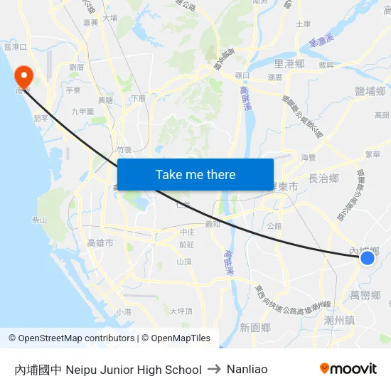 內埔國中 Neipu Junior High School to Nanliao map