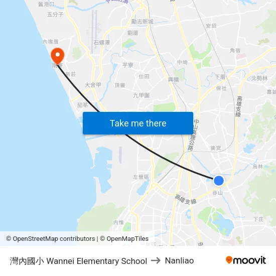 灣內國小 Wannei Elementary School to Nanliao map