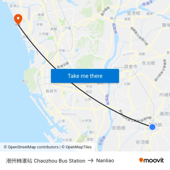 潮州轉運站 Chaozhou Bus Station to Nanliao map