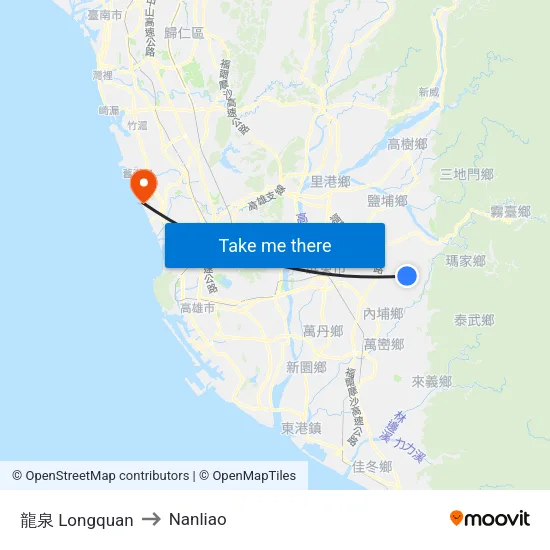 龍泉 Longquan to Nanliao map