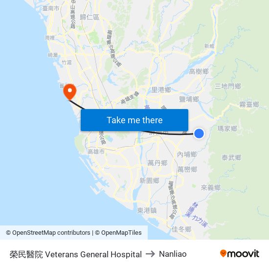 榮民醫院 Veterans General Hospital to Nanliao map