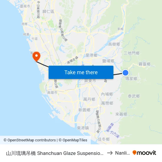 山川琉璃吊橋 Shanchuan Glaze Suspension Bridge to Nanliao map