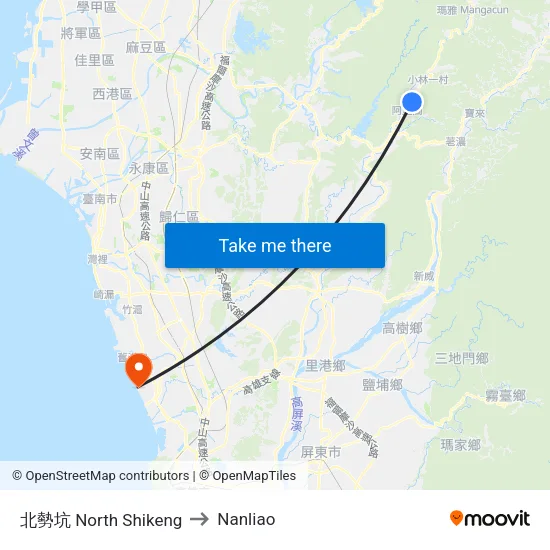 北勢坑 North Shikeng to Nanliao map