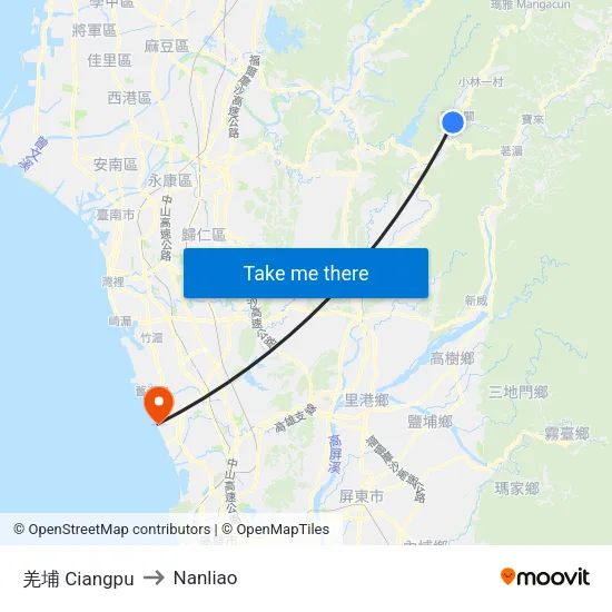 羌埔 Ciangpu to Nanliao map