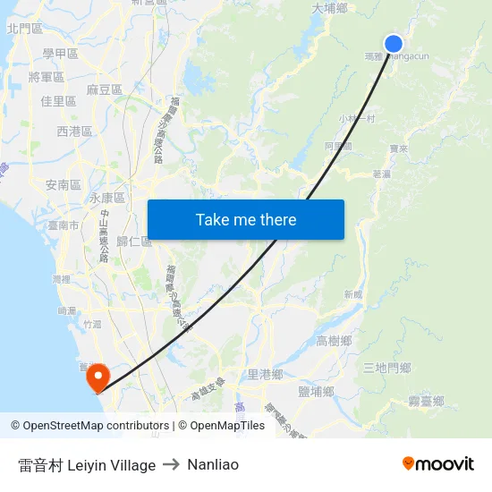雷音村 Leiyin Village to Nanliao map