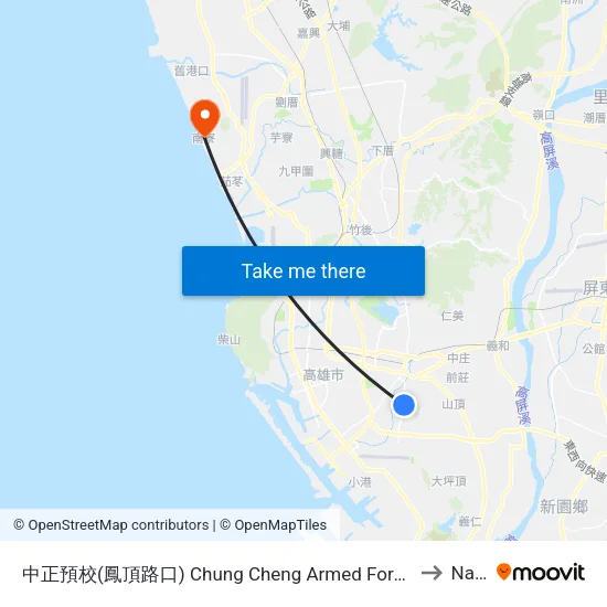 中正預校(鳳頂路口) Chung Cheng Armed Forces Prepartory School(Fongding Rd.) to Nanliao map