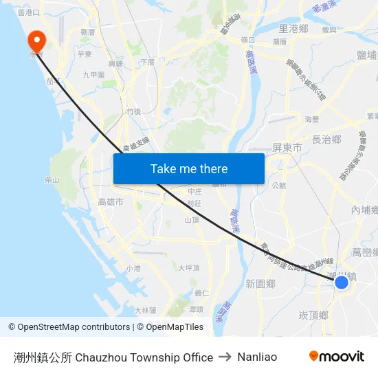 潮州鎮公所 Chauzhou Township Office to Nanliao map