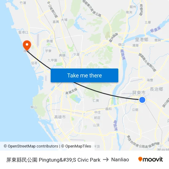 屏東縣民公園 Pingtung&#39;S Civic Park to Nanliao map