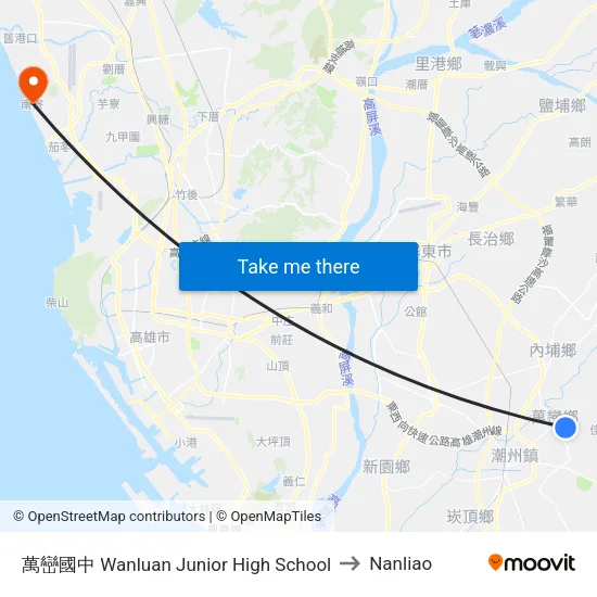 萬巒國中 Wanluan Junior High School to Nanliao map
